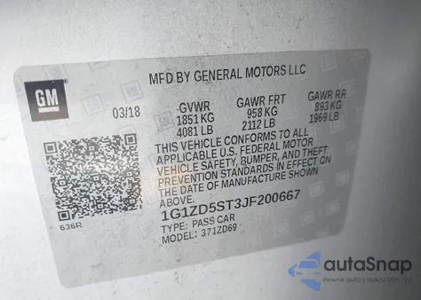 2018 Chevrolet Malibu Lt z USA, uszkodzony, nr VIN 1G1ZD5ST3JF200667